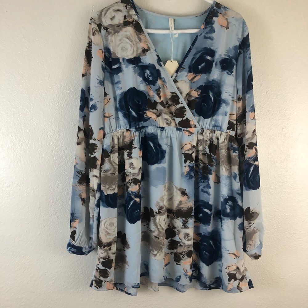 Pinkblush Floral long sleeves blue Maternity dress